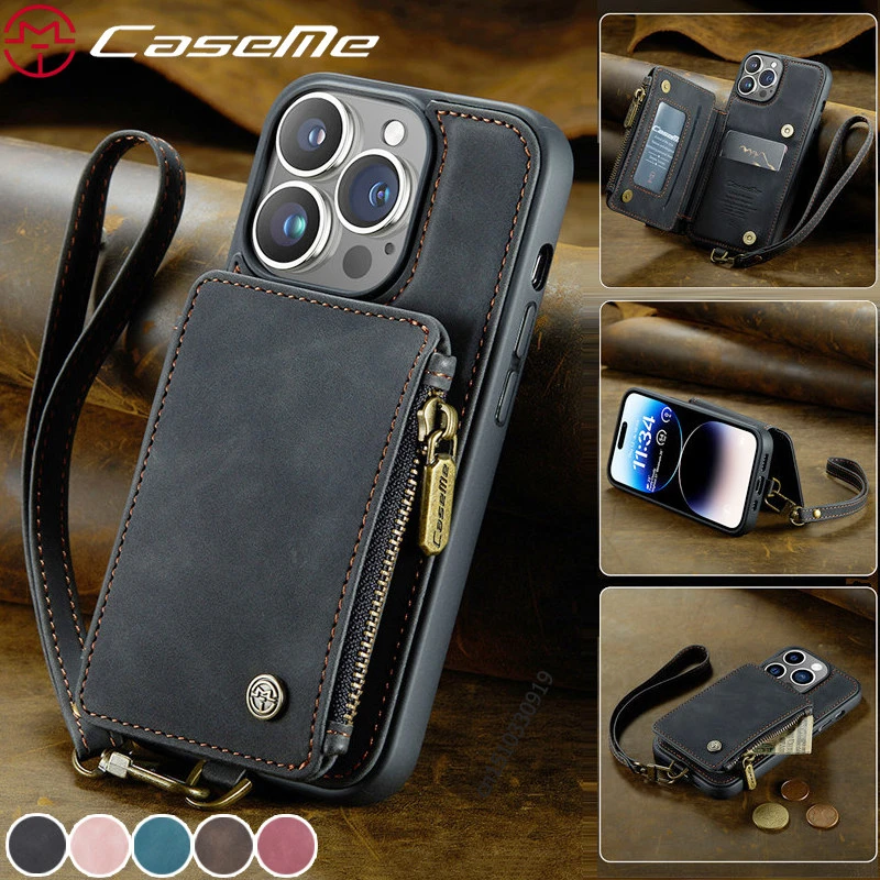 Zipper Purse Leather Case for iPhone 13 12 11 Pro XS Max SE 2020 8 7 Plus Wallet Cover for Samsung S21 Ultra S20 S10 Coque Etui