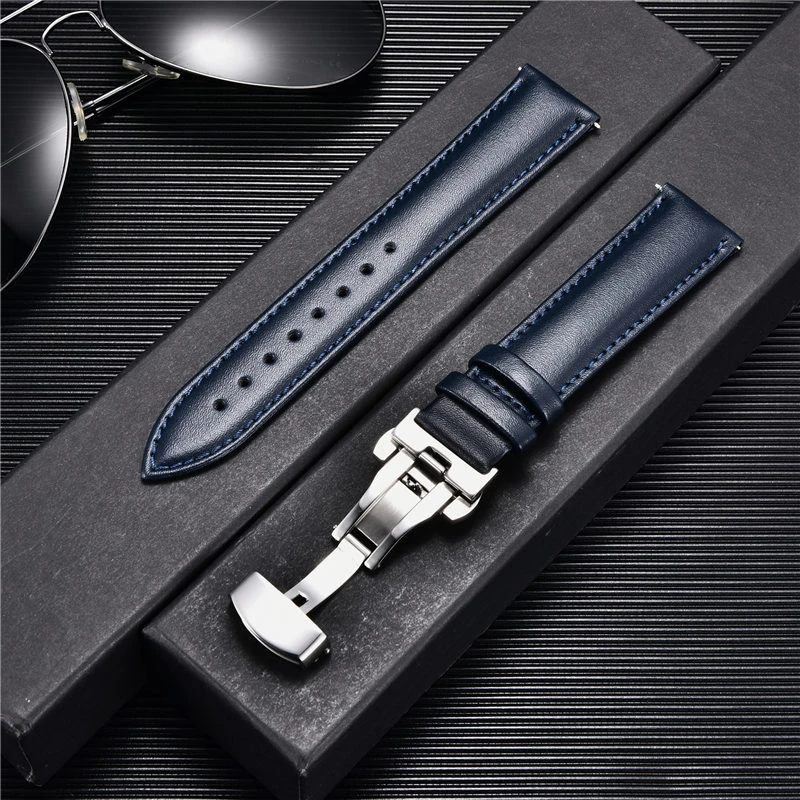 Leather Strap Watchbands 18mm 20mm 22mm 24mm Watch Strap with Automatic Butterfly Clasp Buckle Bracelets Correas