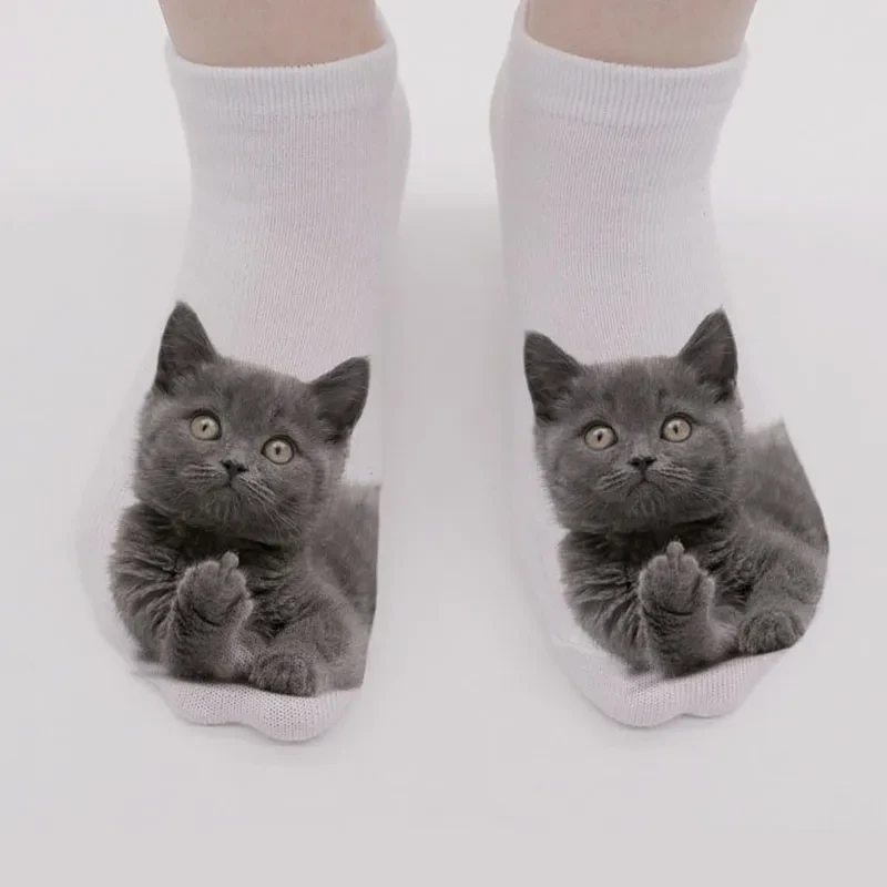 Funny Cat Sock 3D Cat Printed Anklet Socks Low Cut Sports Sock Cute Animals Socks Spring Autumn Home Floor Socks Girls Christmas