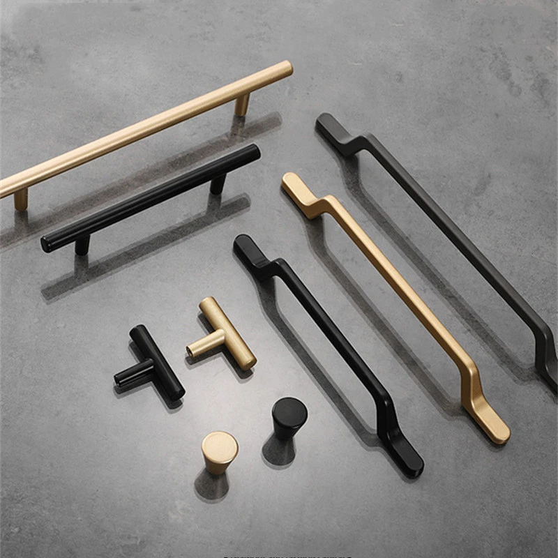 KK&FING European Simple Black Kitchen Cabinet Door Handles Matte Gold Aluminum Alloy Drawer Pulls Furniture Handle Hardware