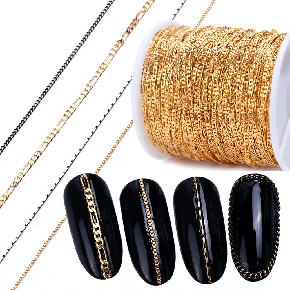 1m Nail Art Alloy Metal Chains Gold 3D Charms Decoration Studs Spangles Punk Snake Bone Strass Manicure Jewelry Accessory JI780