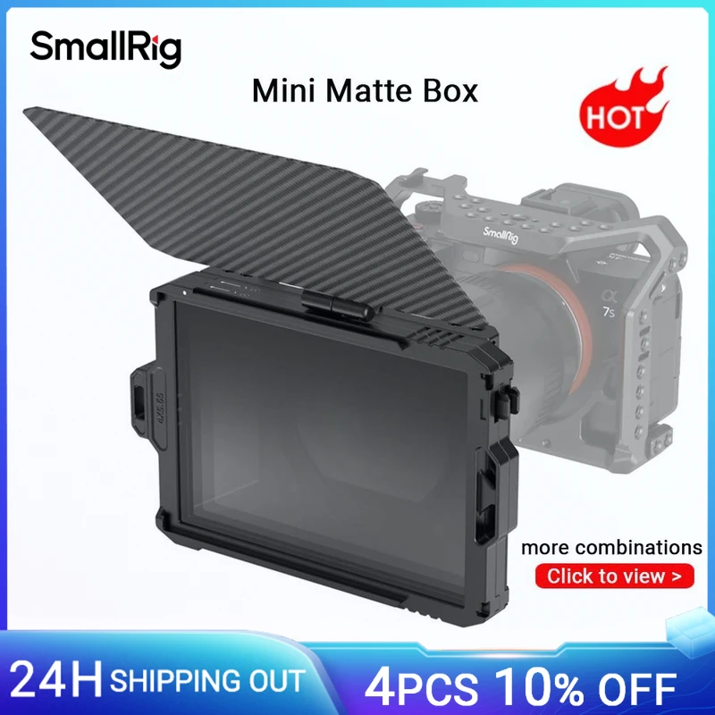 SmallRig Mini Matte Box for Mirrorless DSLR Cameras Compatible with 52mm/55mm/58mm/62mm/67mm/72mm/77mm/82mm/86mm Lens - 3196