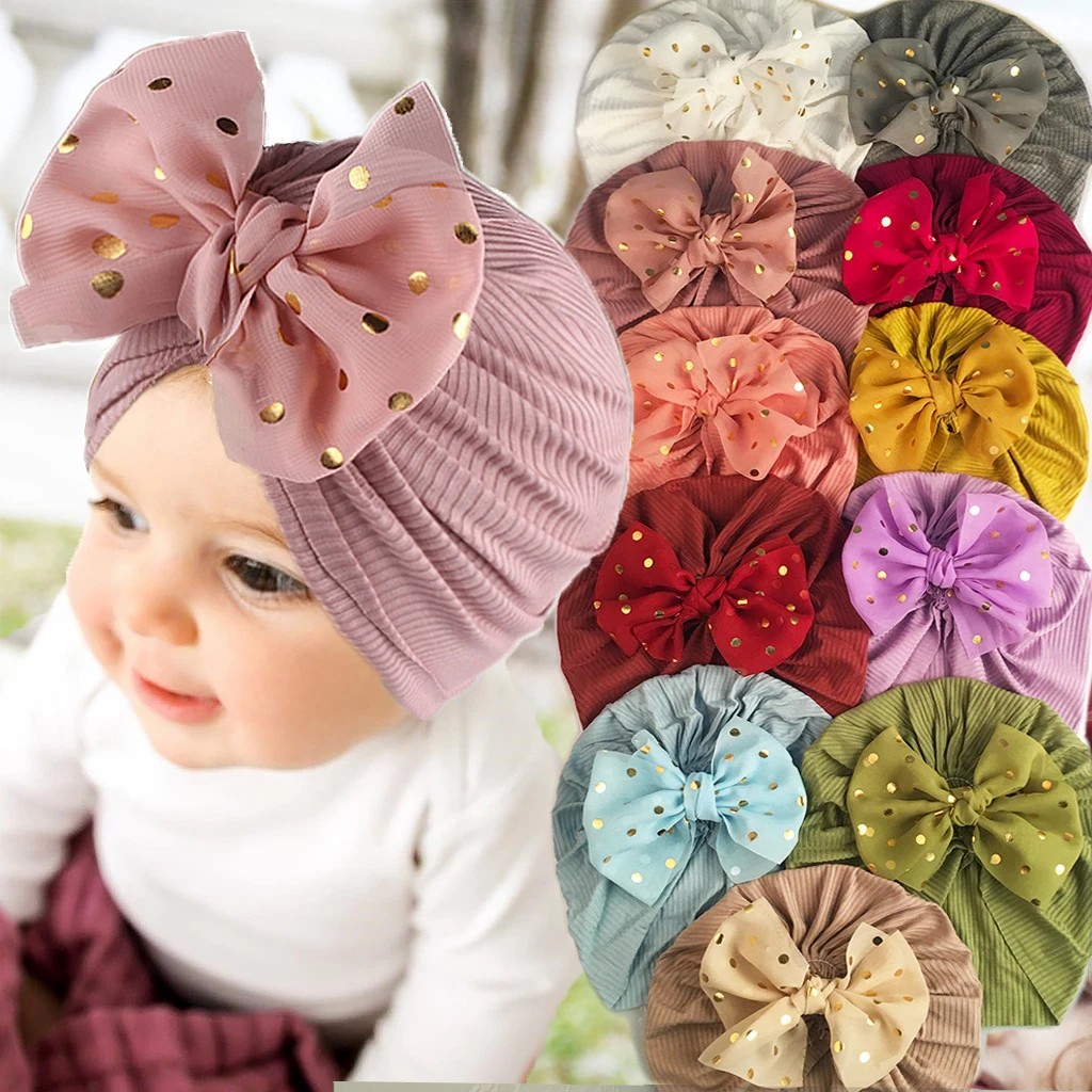 Lovely Shiny Bowknot Baby Hat Cute Solid Color Baby Girls Boys Hat Turban Soft Newborn Infant Cap Beanies Head Wraps Christmas
