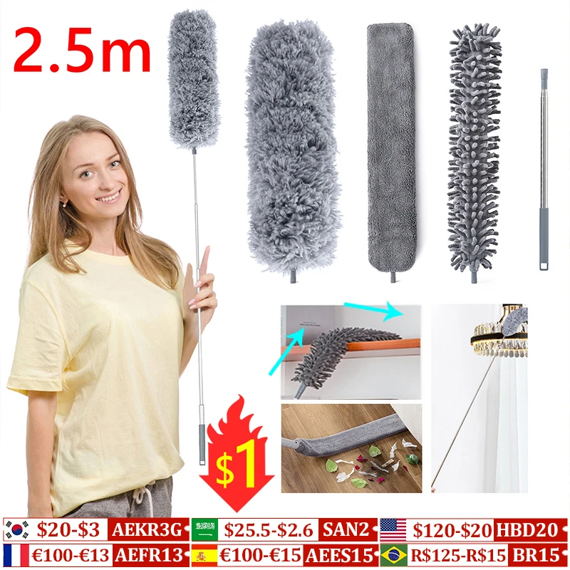 New 2.5/1.4m Extendable Cleaning Duster, Plumeau dust cleaner kitchen Household Sofa Dust Brush Home use Clean Tools Accessories