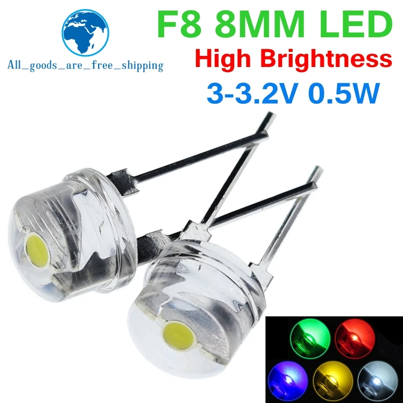 10PCS NEW F8 8mm 0.5W 3.0-3.2V Straw hat LED White Super bright LED lamp Wide Angle Transparent LED Lamp Strawhat LED