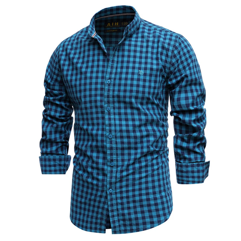 2021 New Spring 100% Cotton Plaid Shirt Casual Slim Fit Men Shirt Long Sleeve High Quality Men's Social Shirt Dress Shirts