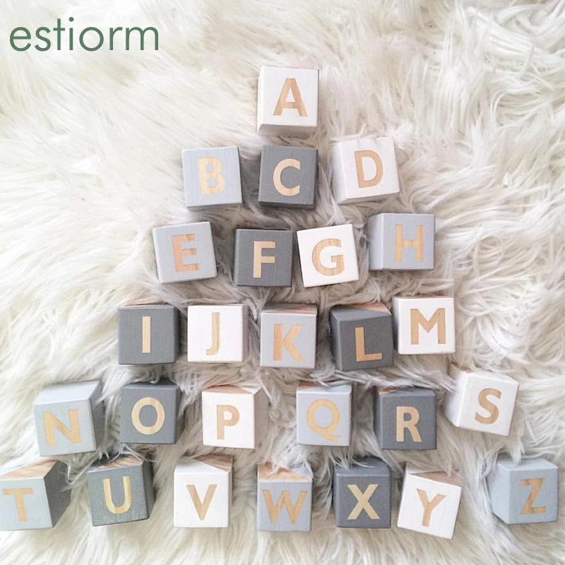 5x5cm Nordic Wooden Numbers Alphabet Letters,Wood English ABC Blocks,Baby Name Cubes,Newborn Keepsake Gift ,Photo Shoot Decor