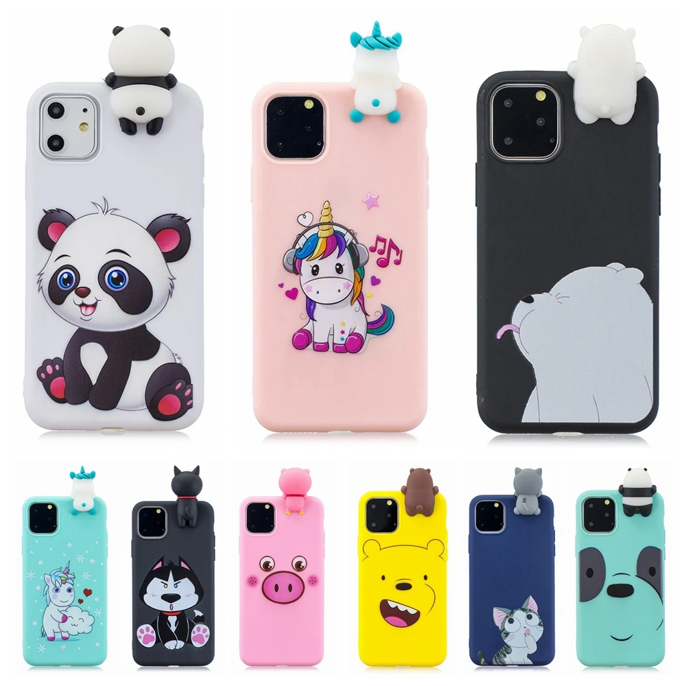 for Coque iPhone 11 SE 2020 Case 3D Kawaii Unicorn Panda Silicon Cover on for iPhone 12 mini 11 Pro X XR XS Max 6 7 8 Plus Case