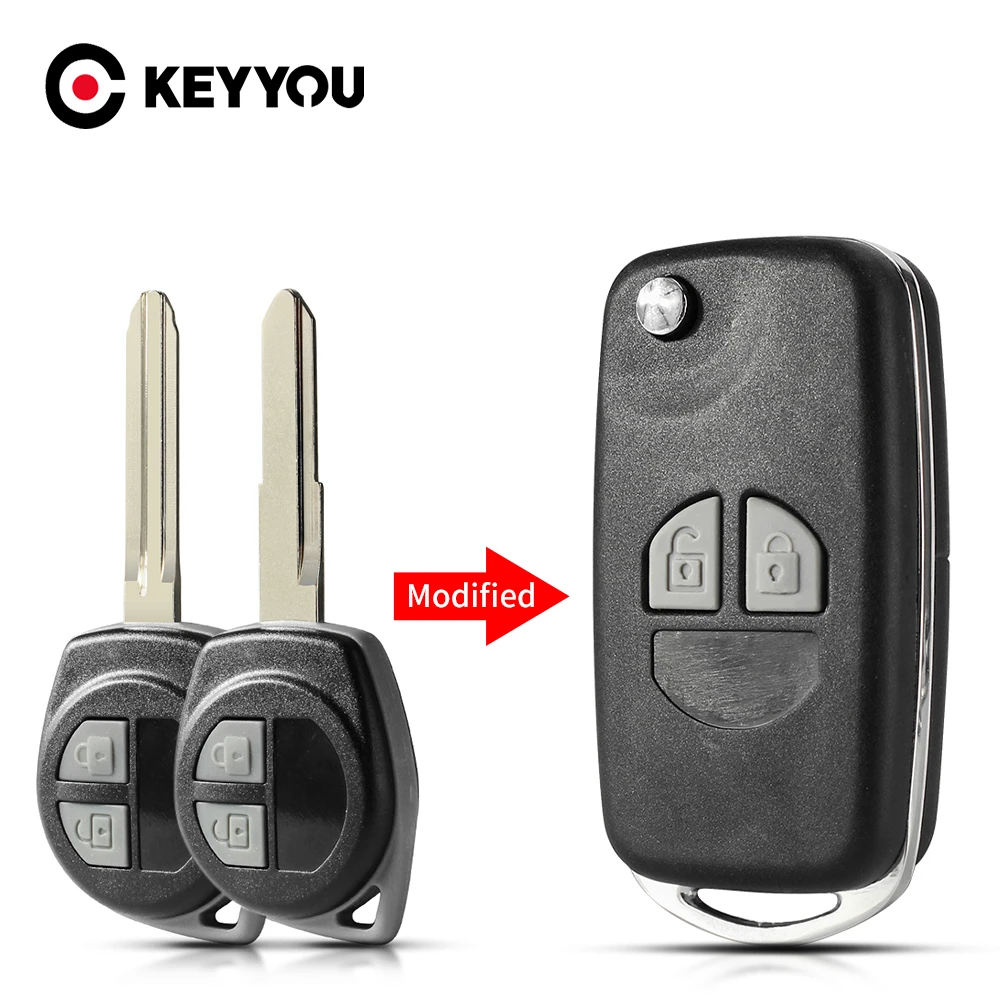 KEYYOU 2 Button Modified Flip Folding Car Remote Key Case Shell For Suzuki SX4 Swift Grand Vitara Key Fob Cover + Button Pad