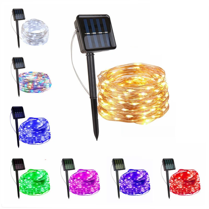 100/200/300 led solar LED Light Waterproof LED Copper Wire String Holiday Outdoor led strip Christmas Party Wedding Decoration