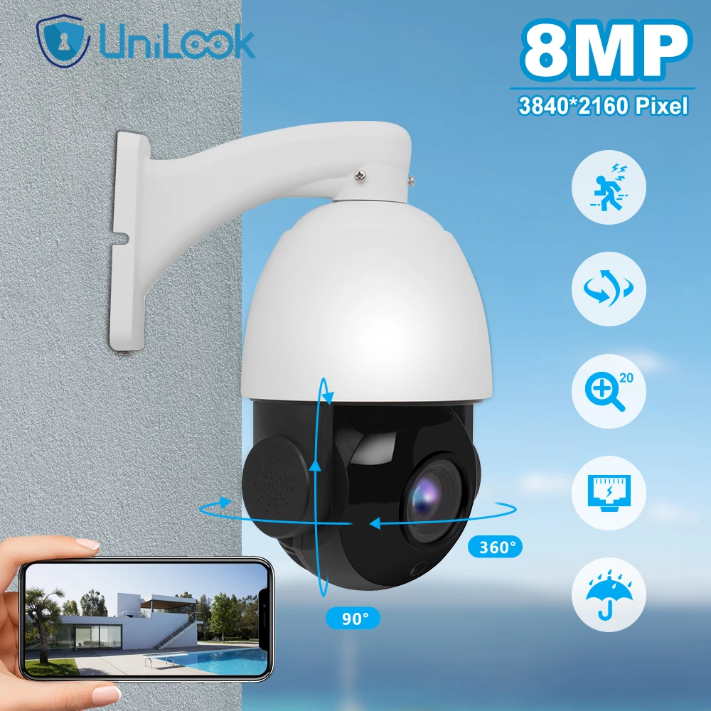 8MP 4K IP PTZ Camera Outdoor 20X Zoom POE CCTV Camera Dome Speed with Microphone Video Surveillance Night Vision IR80m H.265 P2P