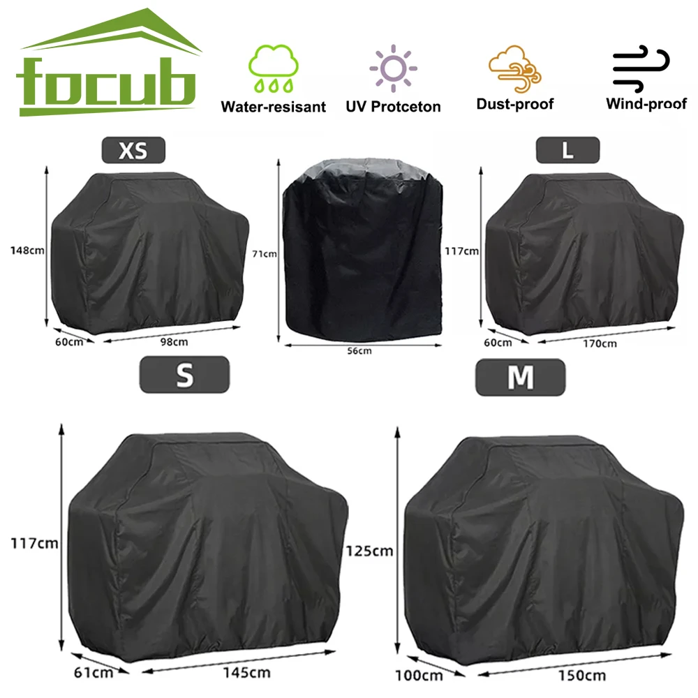 BBQ Grill Barbeque Cover Anti-Dust Waterproof Weber Heavy Duty Charbroil BBQ Cover Outdoor Rain Protective Barbecue Cover 5 Size