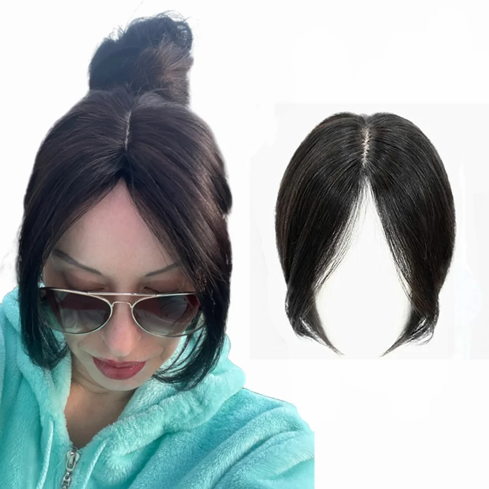 Halo Lady Beauty Clip In Human Hair Bangs Fringe Hair Pieces Middle Part Brazilian Straight Non-Remy Hair For Hair Loss 10inch