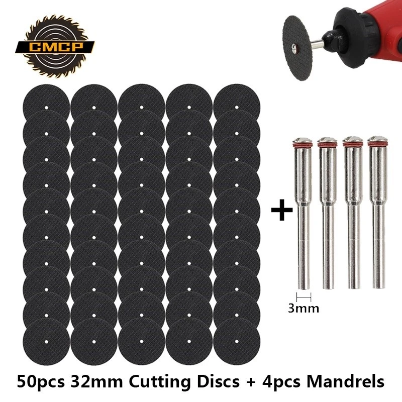 CMCP 54pcs Abrasive Cutting Disc 32mm With Mandrels Grinding Wheels For Dremel Accesories Metal Cutting Rotary Tool Saw Blade
