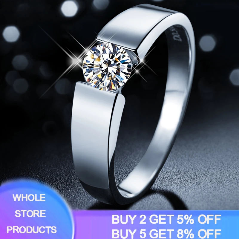 Classic 1 Carat Zirconia Diamond Wedding Engagement Rings for Men S925 Sterling Silver Jewelry Brand Men Ring With Certificate