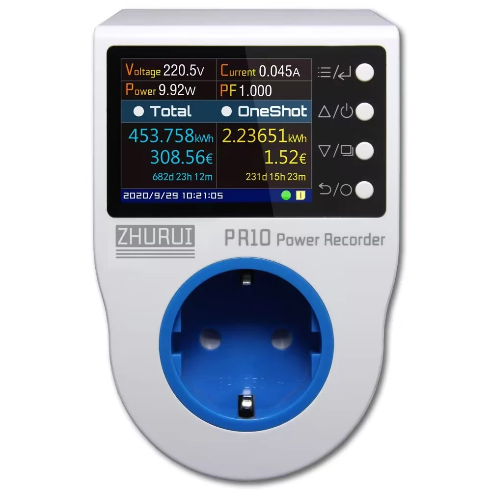 ZHURUI PR10 EU16A/US15A/BS13A/FR16A/AU10A plug/power meter /watt meter/ socket /energy meter/electricity meter/several languages