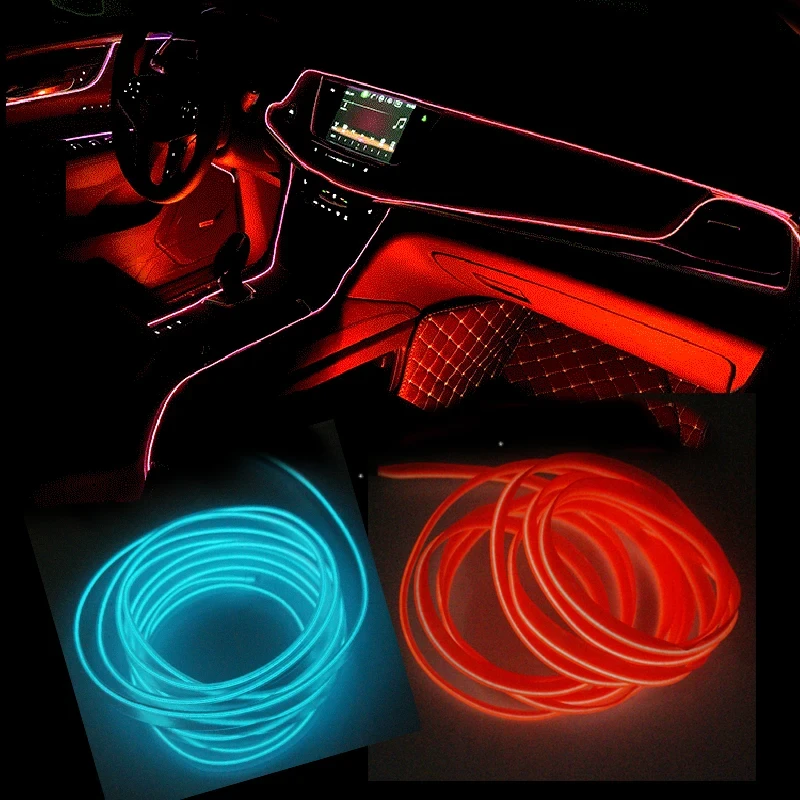 1M//3M/5M Car Interior Lighting 5V LED Strip Decoration Garland Wire Rope Tube Line Flexible Neon Light with Cigarette Drive