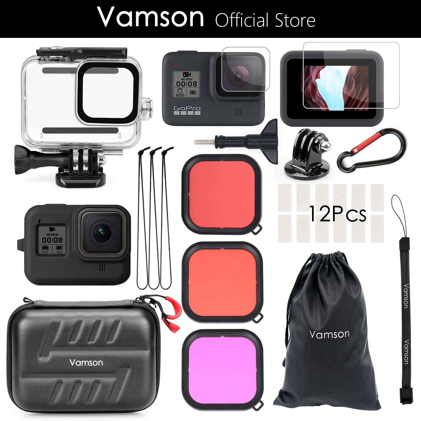 Vamson  for GoPro Hero 8 Black 45m Underwater Waterproof Case Diving Protective Cover Housing Mount for Go Pro 8 Accessory VP651
