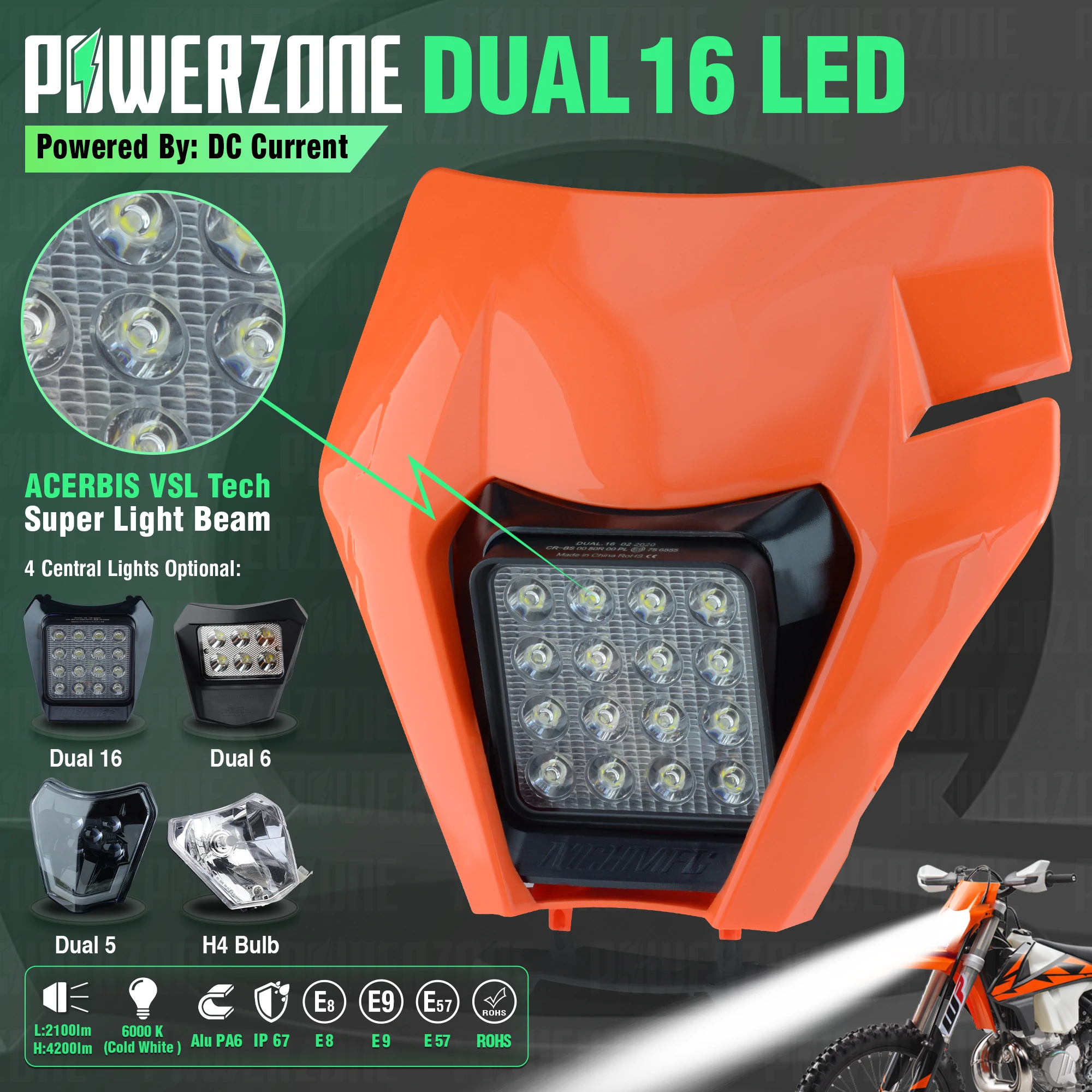 POWERZONE Motorcycle Headlight Headlamp For 2017 18 KTM Headligt EXC XCF SX F SMR Enduro Dirt Bike Motocross Supermoto H4 Bulb