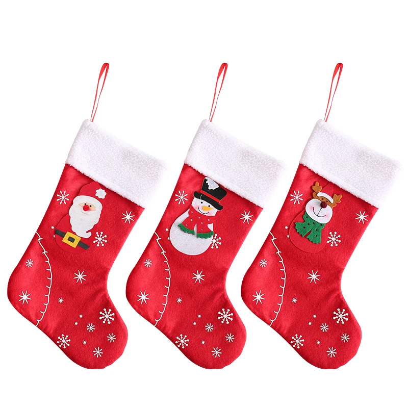 Christmas Stockings Fabric Santa Claus Sock Gift Kids Candy Bag Snowman Deer Pocket Hanging Xmas Tree Ornament New Year 2021