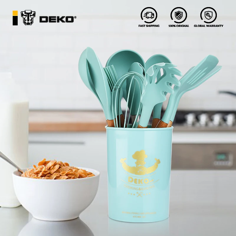 DEKO Non-Stick Heat Resistant Handle Spatula Spoon Silicone Kitchenware Cooking Utensils Set with Storage Box Kitchen Tools