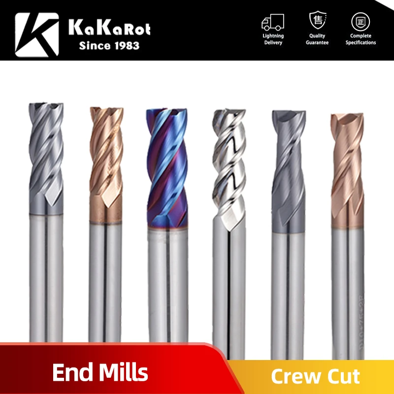 KaKarot CNC Carbide End Mills 2 3 4 Flute Tungsten Machine Milling Cutter Tools Metal Key Seat Face Router Bit HRC50 55 65 mill