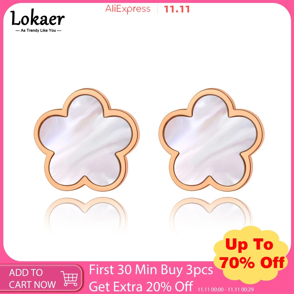 Lokaer Trendy Stainless Steel White Shell Plum Flower Bohemia Party Earrings For Women Original Design Earrings Jewelry E20133