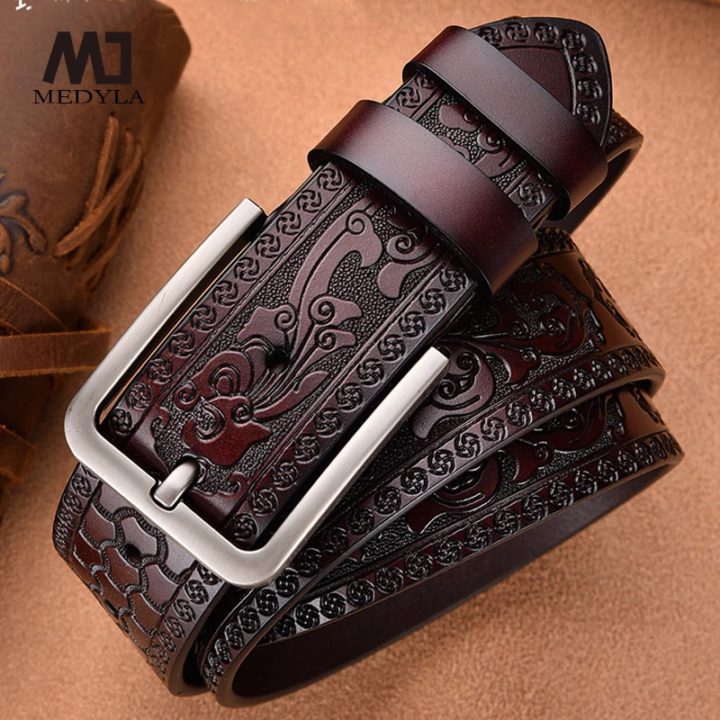 MEDYLA Official authentic high quality Cow Leather Belt Cowskin Leahter Strap Men Belt High Quality