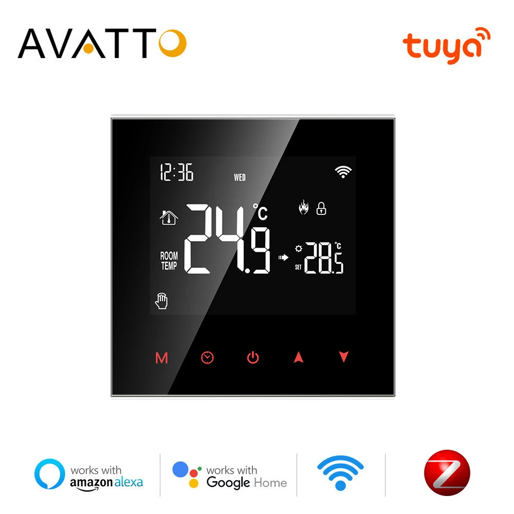 AVATTO Tuya Zigbee Smart Thermostat Temperature Controller,Water/Electric Heating with Build in Sensor Support Alexa Google Home