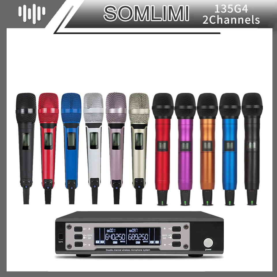 SOMLIMI EW135G4 UHF Long Distance Dual Channel Dual Handheld Professional  Wireless Microphone System Stage Performance Dynamic