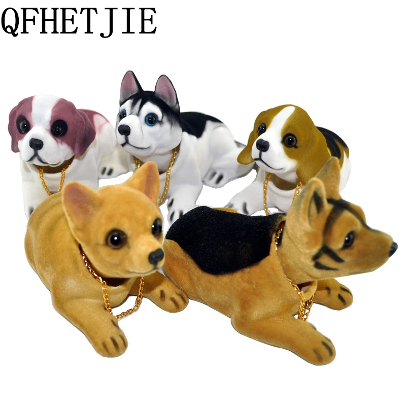 QFHETJIE Car Ornament Shaking Dog Nodding Dog Car Styling Cute Bobblehead Dog Doll Shakes Head For Car Interior Decoration