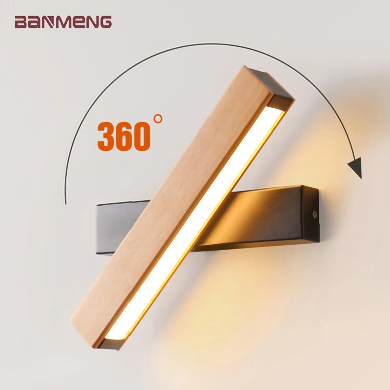 Northern Europe LED Solid wood wall lamp bedroom bedside living room wall lighting Modern simplicity whirling study Lamps