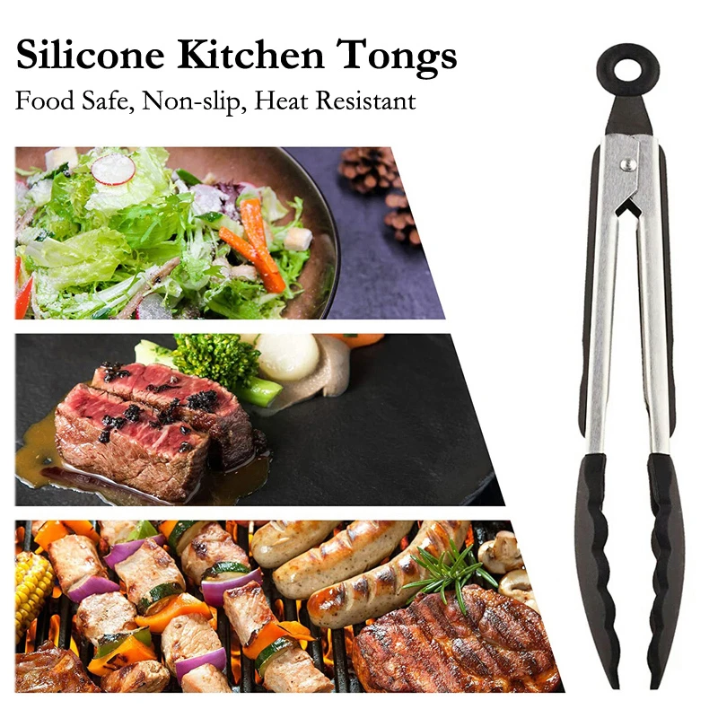 Silicone BBQ Tongs Basting Brush Set Oil Brush Kitchen Tongs BBQ Grill Food Meat Tongs Barbecue Tongs Oil Sauce Brush BBQ Tools