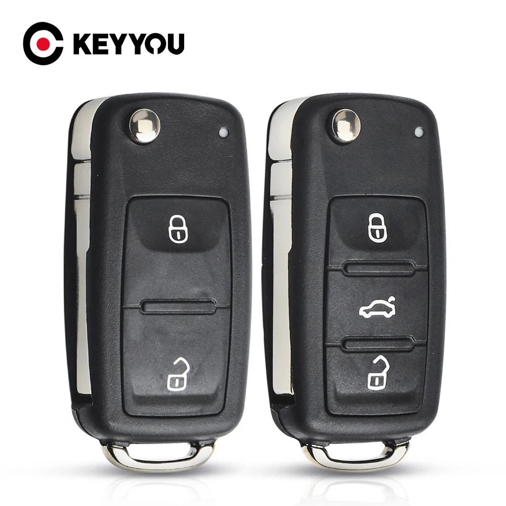 KEYYOU 5pcs Flip Car Remote Key Shell For Volkswagen VW Tiguan Golf Jetta Beetle Polo MK6 Touareg 2/3 Buttons Fob Blank Key Case