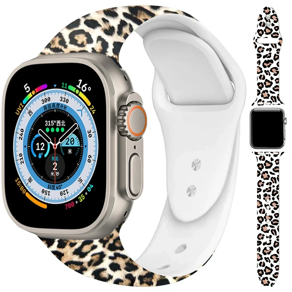 Leopard Printing Bracelet for Apple Watch Band 44 40 41 45 38MM 42MM Belt for iWatch Series 7 6 SE 5 4 3 2 Women Silicone Strap