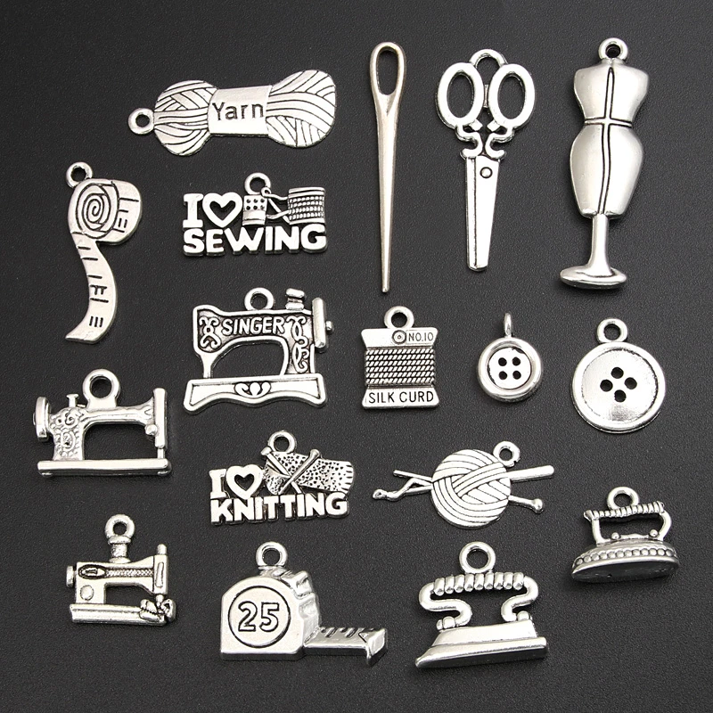 14pcs Mix Silver Color Cute Sewing Machines Charms Tape Measure Pendant Jewelry Making DIY Handmade Findings Accessories M48