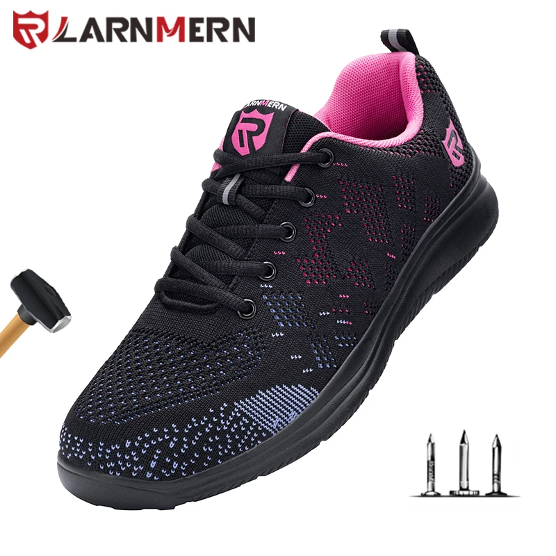 LARNMERN Mens Steel Toe Safety Work Shoes Lightweight Breathable Anti-smashing Anti-puncture Reflective Casual Sneaker