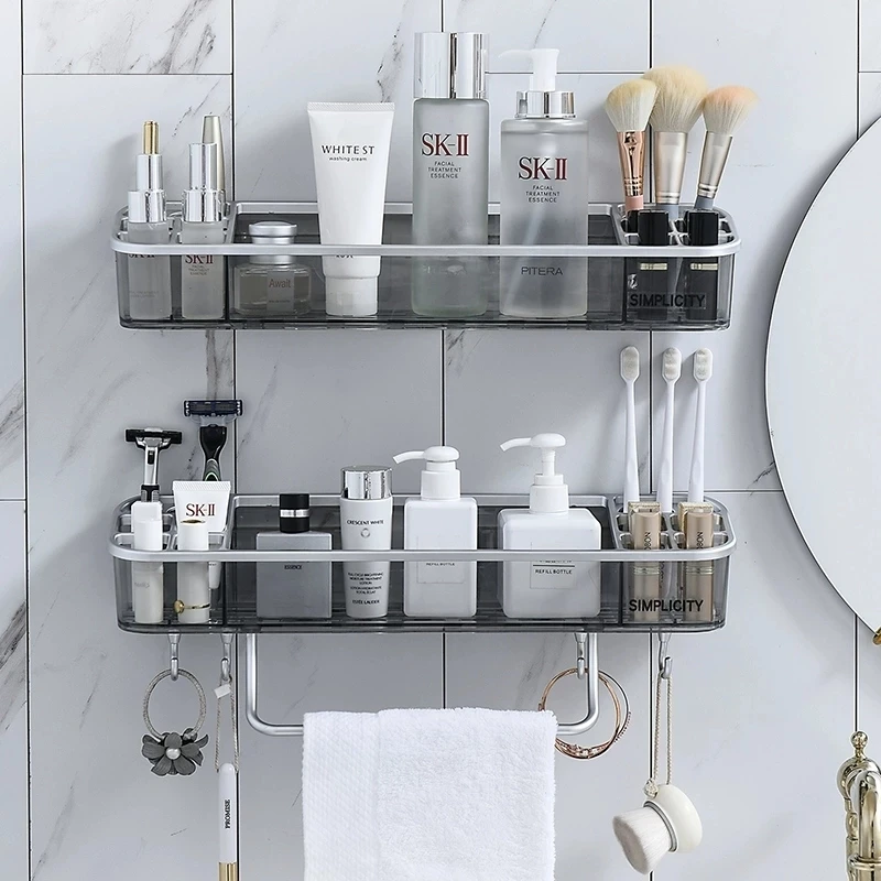 Punch-free Bathroom Shelf Shampoo Cosmetic Towel Storage Rack Organizer Bath Corner Holder Household Items Bathroom Accessories