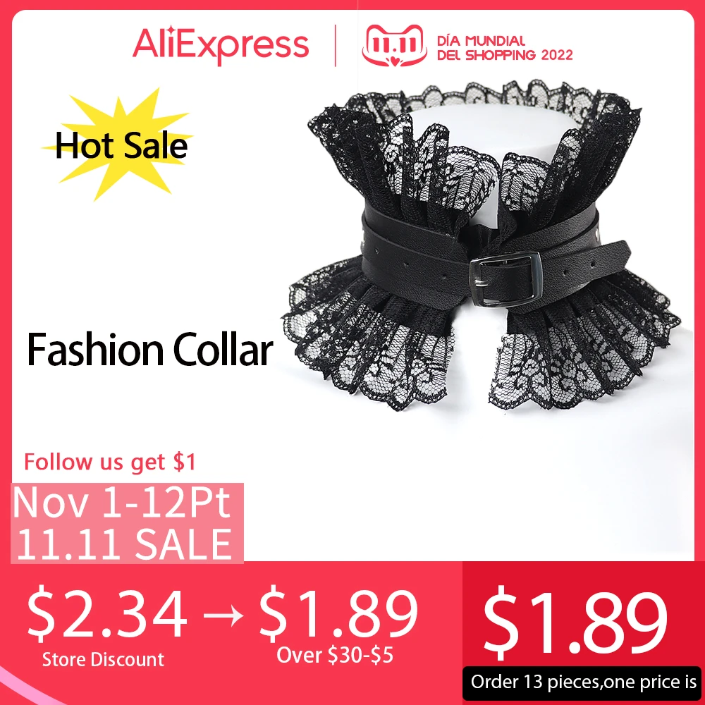 Dark Style Exaggerated Princess Collar Gothic Accessories Black Leather Lace Cold Vintage Lolita Aesthetic Chain Necklace
