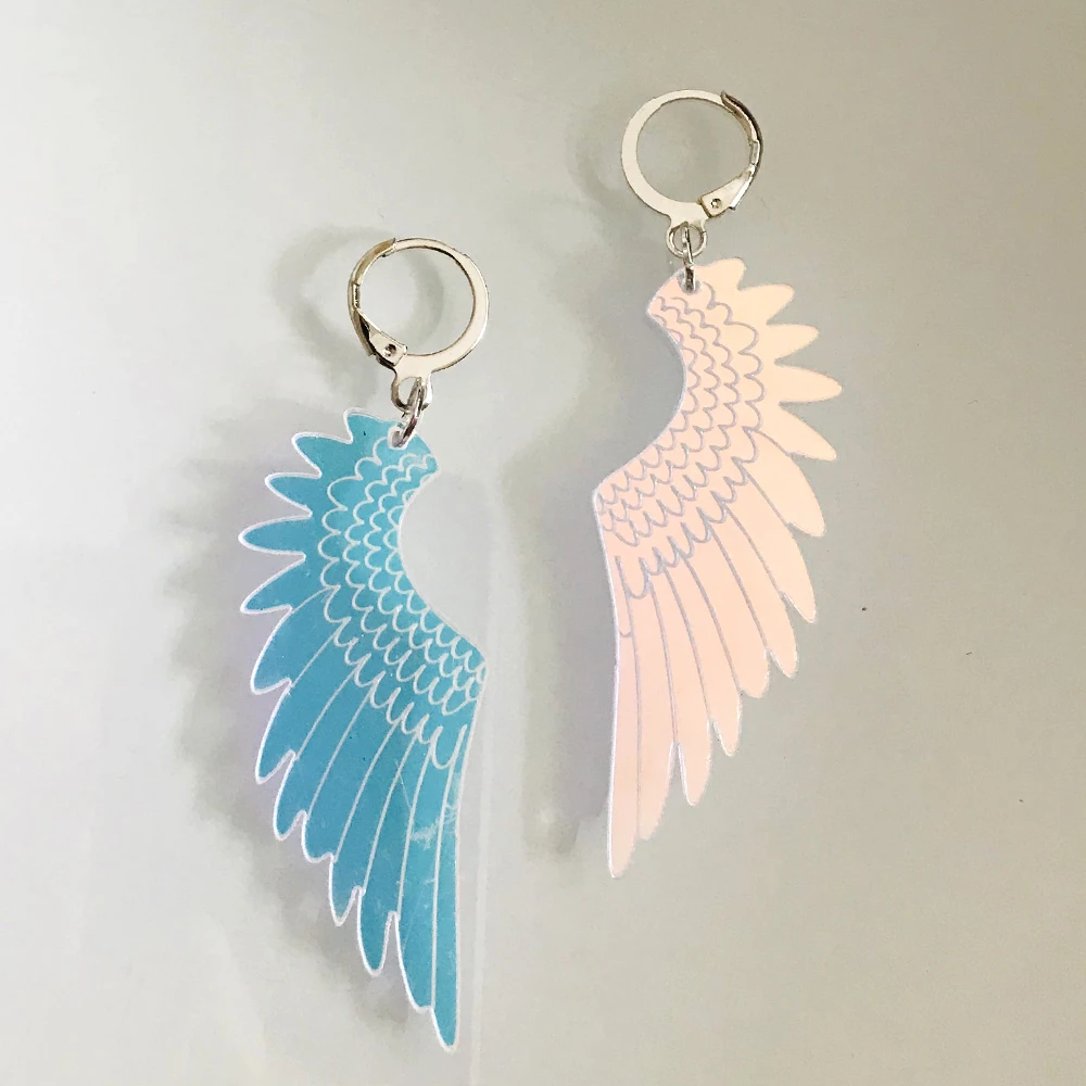 Exaggerated Color Change Angel Wings Shape Acrylic Drop Earrings for Female Cool Punk Geometric Dangle Earrings Fashion Brincos