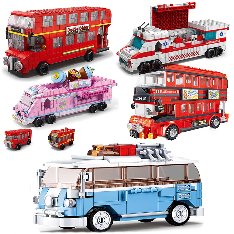 Bus City UK London Building Blocks School Vehicle Friends Wedding Car Traffic Bricks Double Station Girls Gifts technique toys