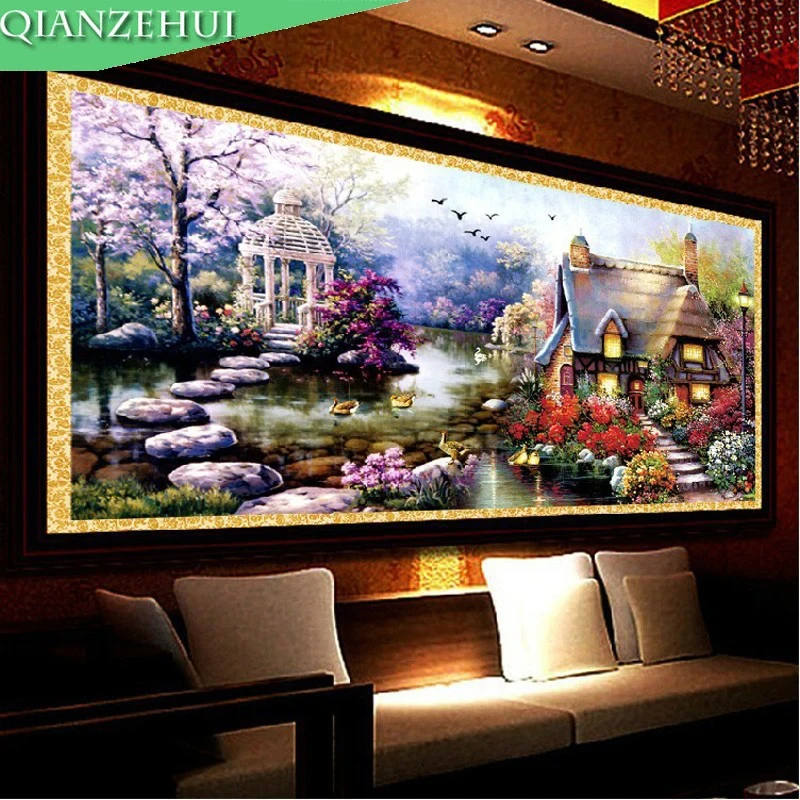 QIANZEHUI ,Needlework, DIY Dream house Cross stitch ,Sets For Embroidery kits,small house garden home decro Counted Cross-Stitch