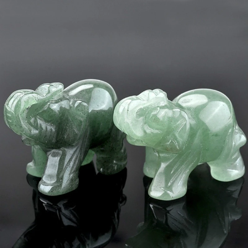 Green Aventurine Jade Ston Lucky Elephant Fortune Feng Shui Statue Figurine Office Ornament Chakra Healing Stones Statue Decor