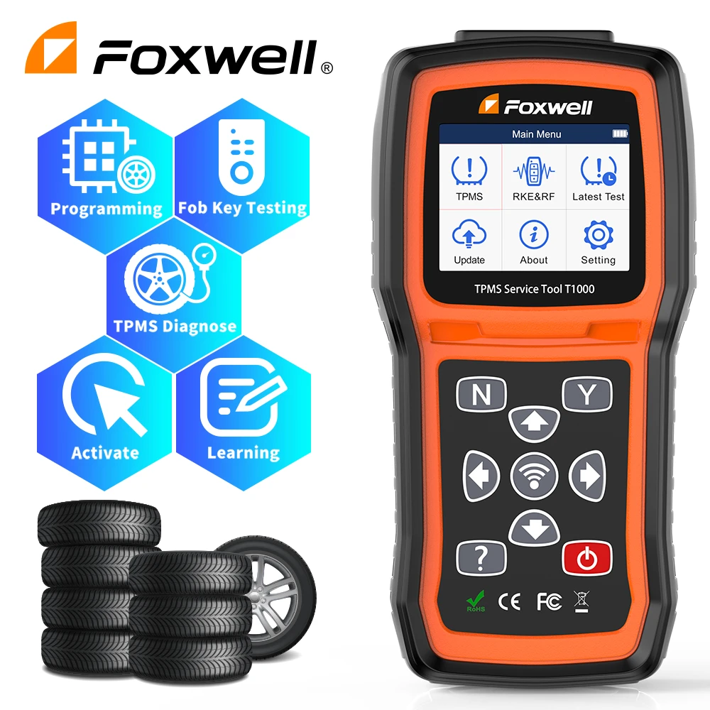 Foxwell T1000 TPMS Tool Programming Activate TPMS Sensors Check RF Key FOB Tire Pressure Monitoring System Auto Tester Detector