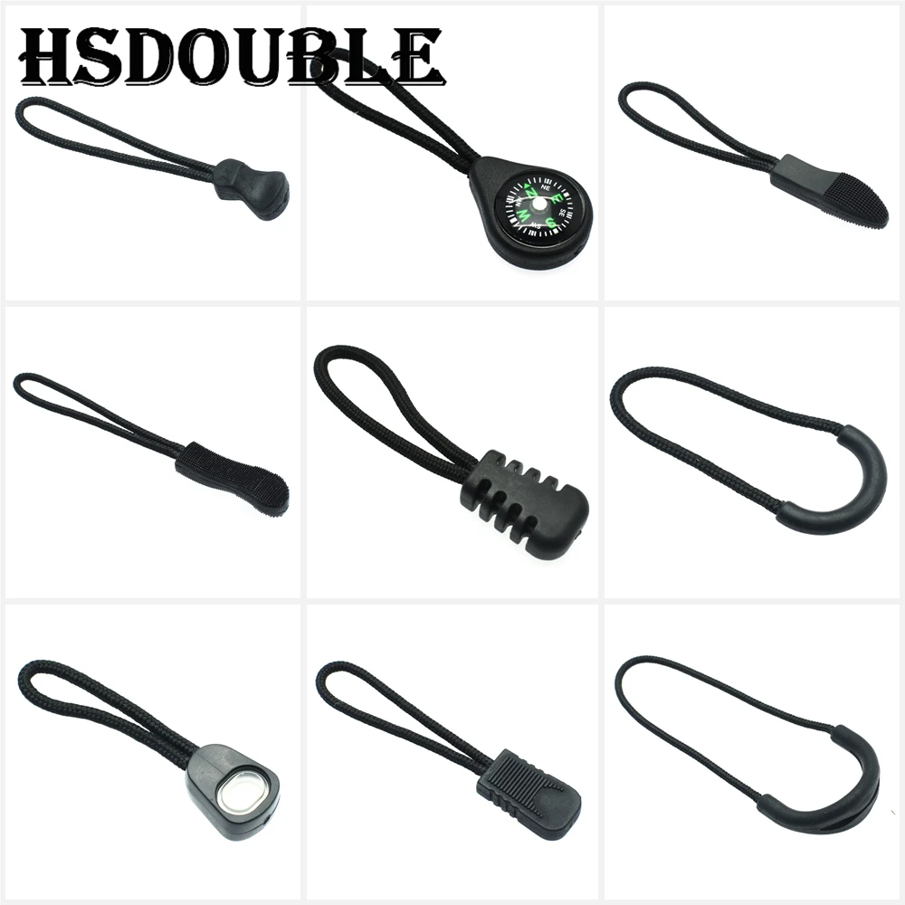 10pcs/pack Zipper Pulls Cord Ends Strap Lariat Black For Apparel Accessories