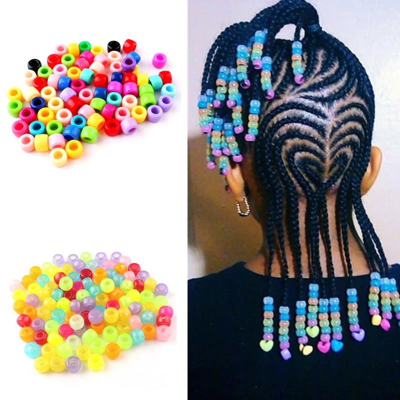 100pcs Colorful Hair Beads Big Hole Dreadlock Beads Acrylic Transparent Jumbo Braid Dreadlock Hair Braiding Accessories Kids