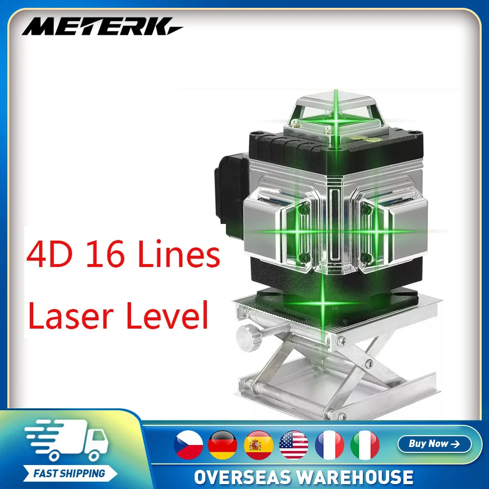 4D/3D 16/12 Lines Laser Level Green Self-leveling 360 Horizontal Vertical Cross Measure Beam Laser Level With Bracket Battery