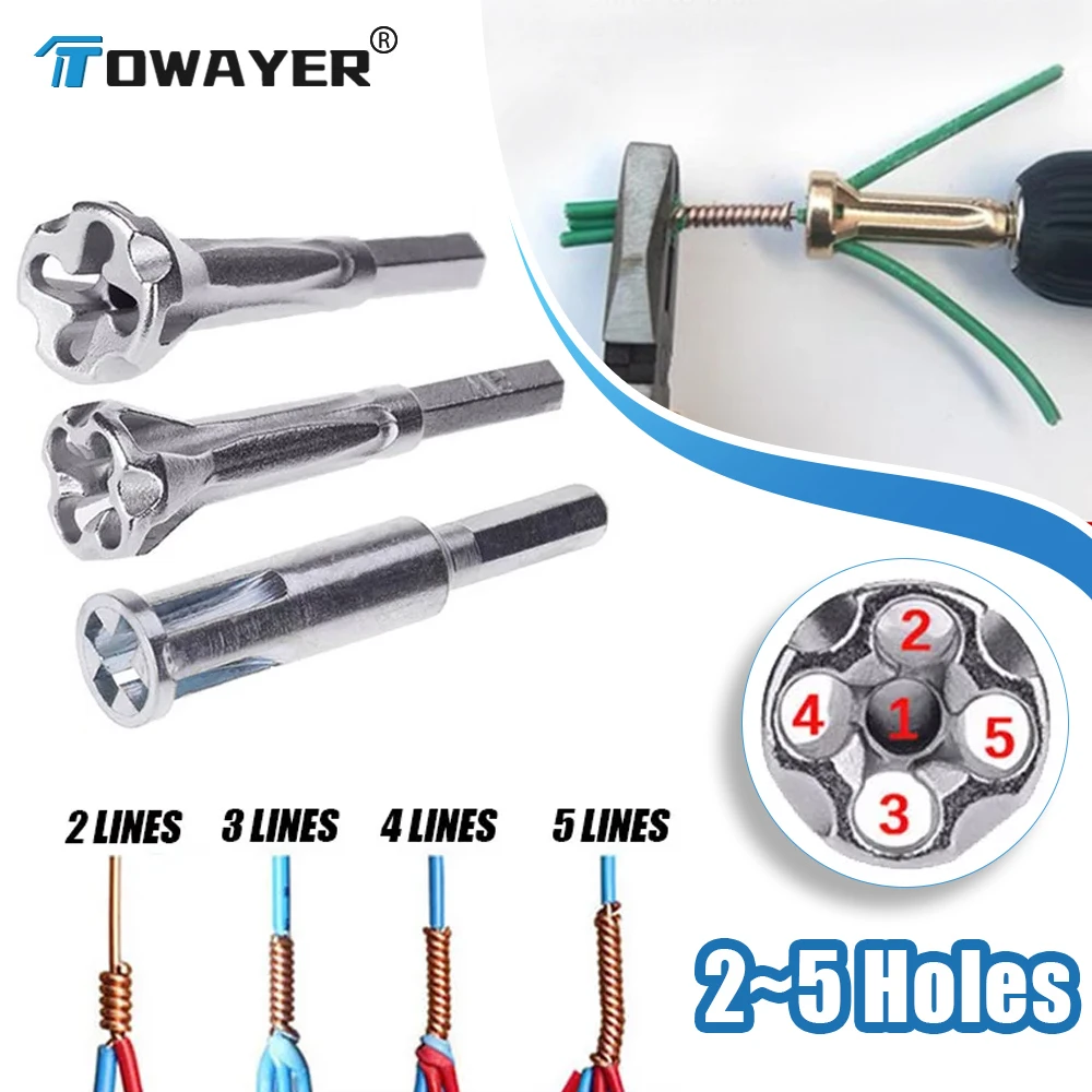 Towayer Electrical Twist Wire Tool 2~5 Hole Electrician Universal Automatic Twisting Wire Stripping Doubling Machine Connector