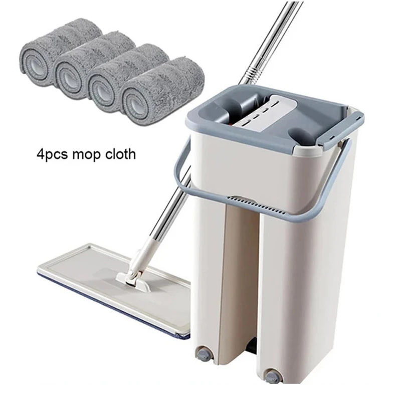 Magic Flat Squeeze Mop Lazy Hand Free Washing Microfiber Kitchen Mop For Home Wash Floor Cleaning Mops With Bucket Rag Pads