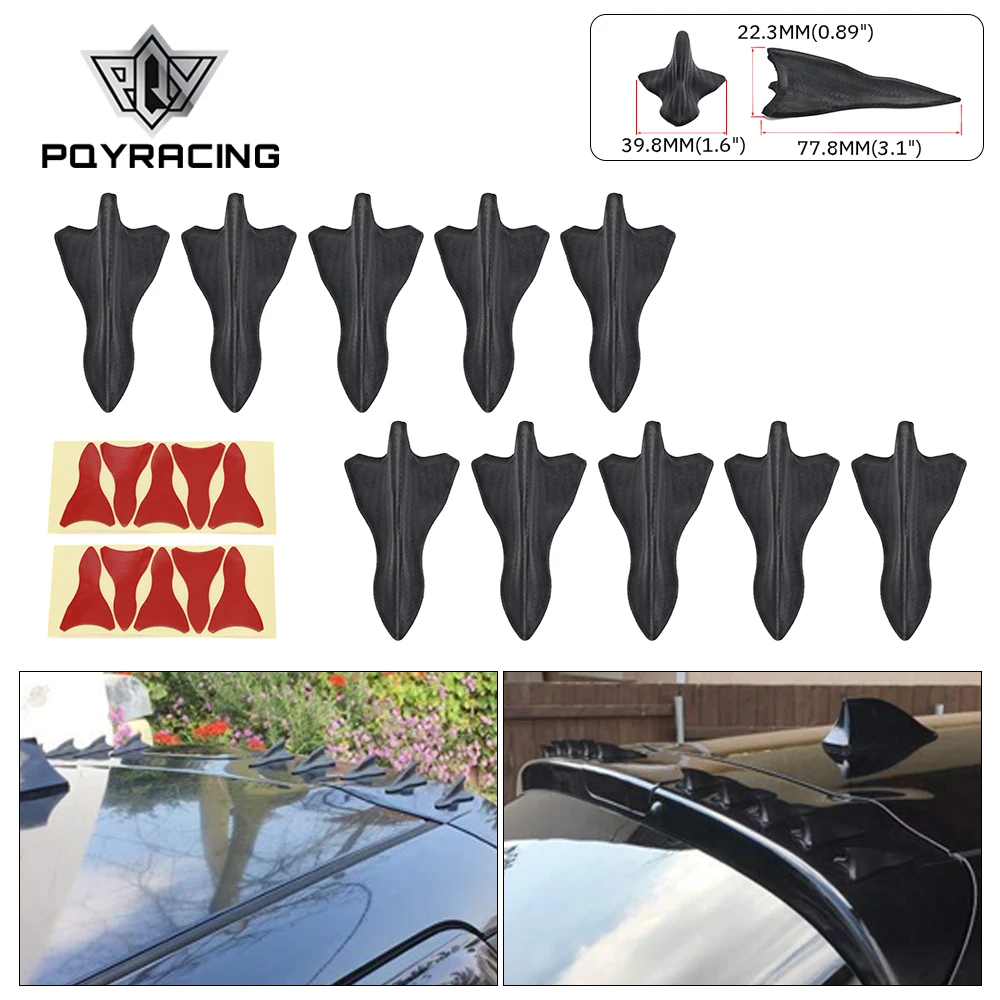 10Pcs Carbon Fiber Design-Looking Color VORTEX GENERATOR FLEXIBLE PP EVO-STYLE ROOF SHARK FINS SPOILER WING KIT UNIVERSAL